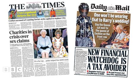 Newspaper Headlines Charity Sex Claims And Queen Of Fashion Bbc News