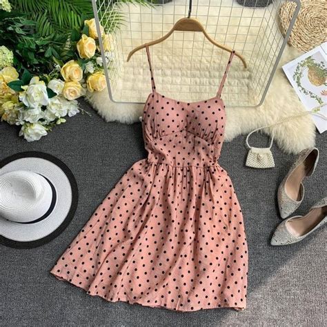 2019 new fashion women polka dot dresses summer spaghetti strap slash neck holiday beach dress