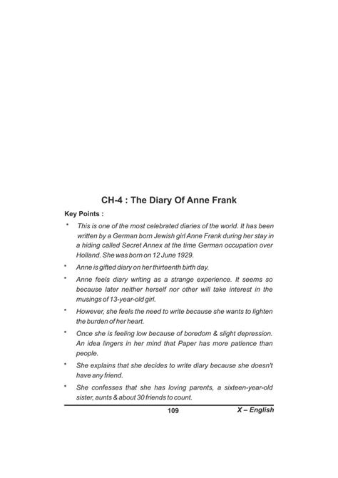 Cbse Notes Class 10 English From The Diary Of Anne Frank
