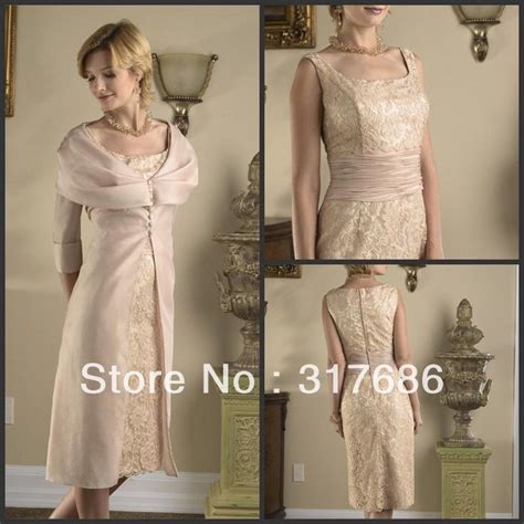 A Line Champagne Colored Wedding Dresses Beautiful Tea Length Champagne Knee Length Lace