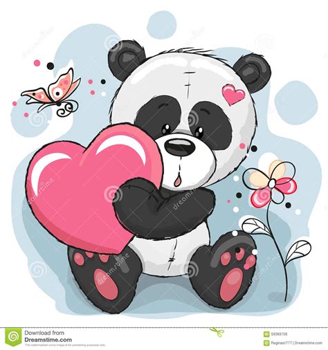 Panda With Heart Stock Vector Illustration Of Bear Greeting 59369706