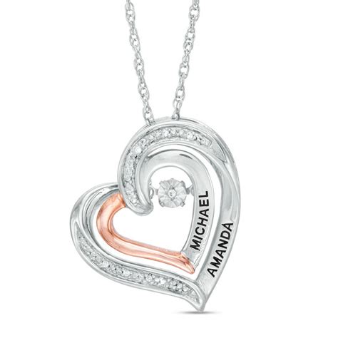 unstoppable love™ couple s diamond accent tilted heart pendant in sterling silver and 10k rose
