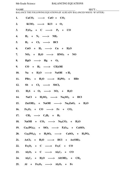 (coefcients equal to one (1) do not need to be shown in your answers). 14 Best Images of Balancing Chemical Equations Worksheet Answer Key 1-15 - Balancing Chemical ...