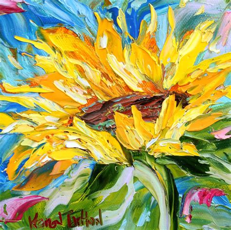 Sunflower Painting Flower Art Original Oil Palette Knife