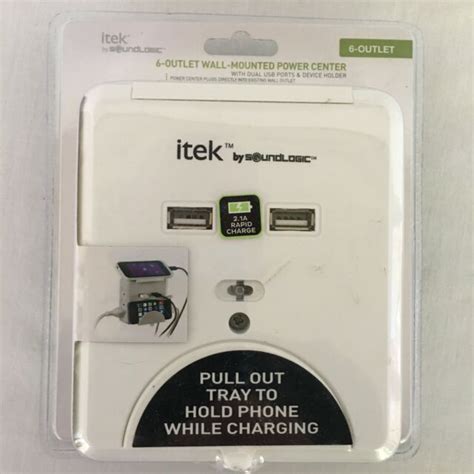 Itek 6 Outlet Wall Mounted Power Center With Dual Usb Ports Device