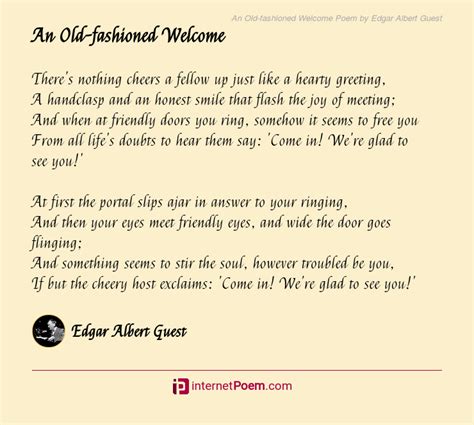 An Old Fashioned Welcome Poem By Edgar Albert Guest