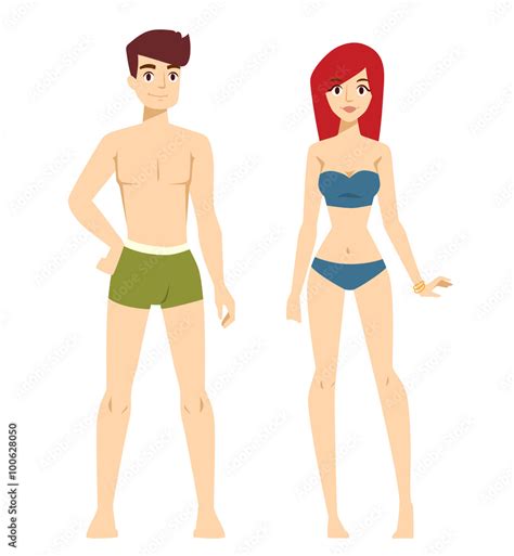 Beautiful Vector Cartoon Nude Couple Fashion Without Clothes Models
