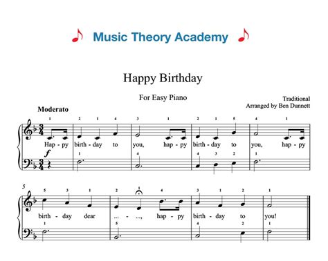 Happy Birthday Music Theory Academy Easy Piano Sheet Music