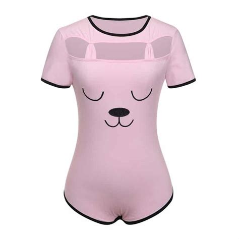 Abdl Onesie Adult Baby Snap Crotch Romper Style 3d Pink Baby Bear