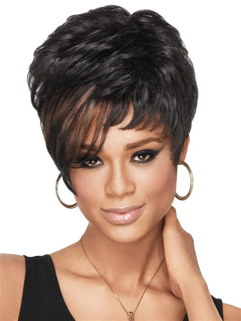 Buy Short Black Curly Wig With Bangs Synthetic Heat Resisting Fiber Layered