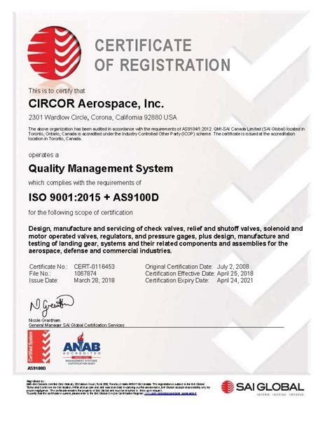 Circor Aerospace And Defense California Receives As9100 Rev