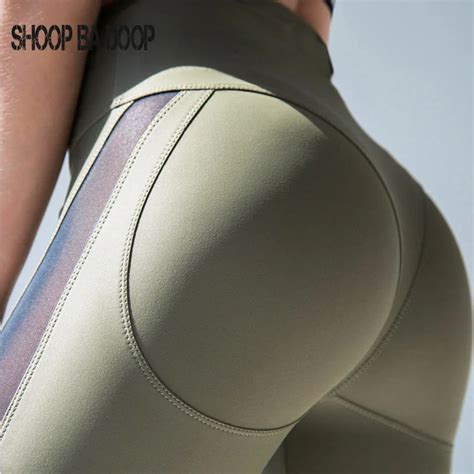 Shoopbadoop Women Yoga Pants For Fitness Leggings Pants Running Tights Sport Pants V Waist Mesh