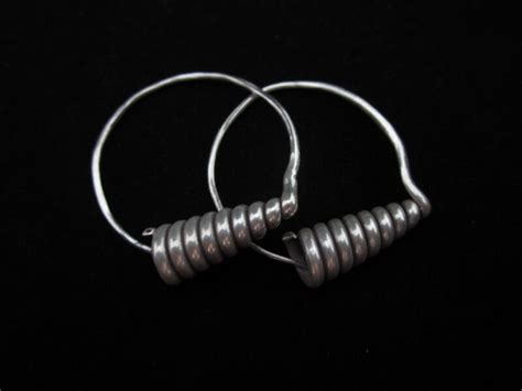 Thai Hill Tribe Earrings Fine Silver Dangle Spiral Coil Hoop Filigree
