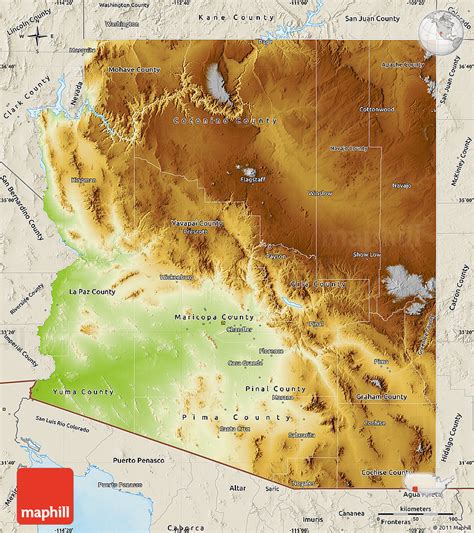 Physical Map Of Arizona Shaded Relief Outside
