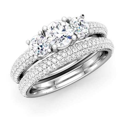 Three Stone Round Diamond Bridal Set