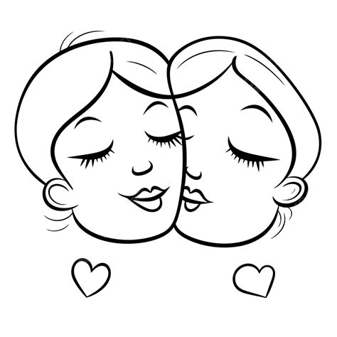 Dua Wanita Dengan Bibir Dan Berciuman Ikon Gaya Desain Garis Besar