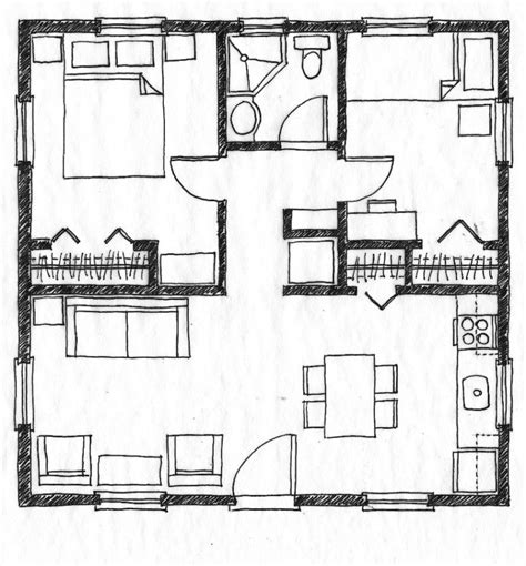 This can fit a smaller sized lot as it has a total area of 7.5 since there are several windows surrounding the whole house, it allows natural lighting and ventilation. apartmen t | Two bedroom house, Square house plans, Small ...