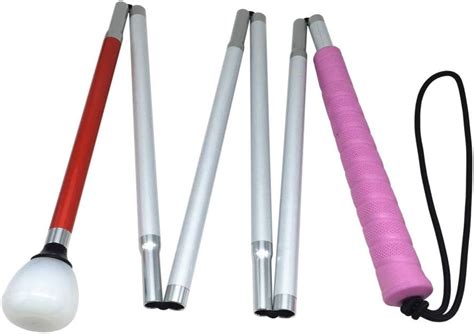 6 Section Aluminum Blind Canereflective Red Folding Walking Stick For