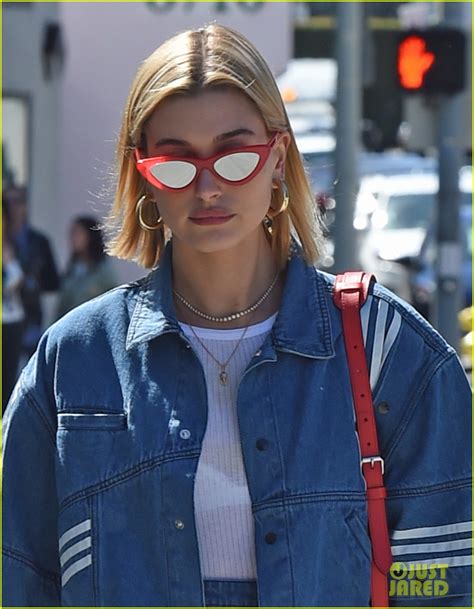 hailey baldwin dons semi sheer top and denim mini skirt for lunch in weho photo 4056402 photos