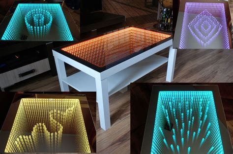 Table Led 3d Coffee Table Illuminated Infinity Mirror Effect Remote Rf