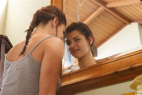 wallpaper leah gotti brunette women tank top braided hair mirror reflection smiling