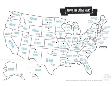 50 States And Capitals Map Blank