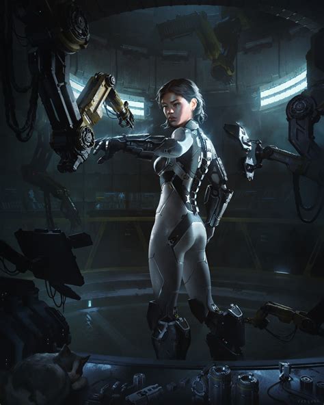 fantasy girl artwork red eyes armor science fiction cyberpunk illustration fantasy art