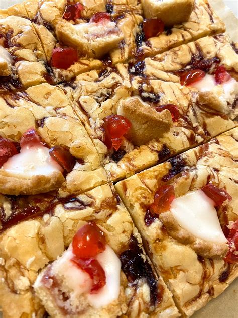 Cherry Bakewell Blondies Belgian White Chocolate Swirled Etsy