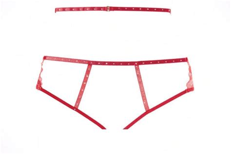 2023 Sexy Red Charlotte Lace Crotchless Garter Panty Lingerie