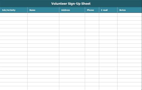 Printable Sign Up Sheet Template Excel Word Pdf Excel Tmp