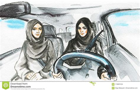 Watercolor Arabian Woman Drive A Car Stock Illustration Illustration Of Freedom Lady 119897424