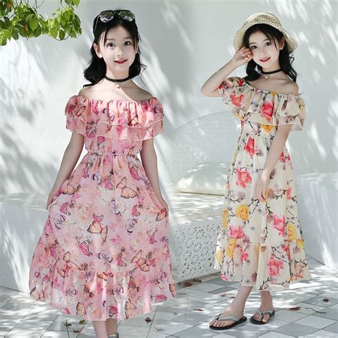 2018 Girls Summer Beach Dress New Kids Butterfly Print Party Dresses