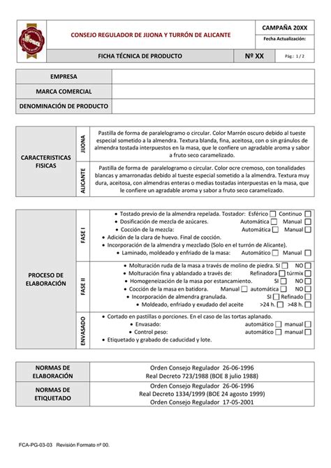 Ejemplo De Ficha Técnica De Un Producto