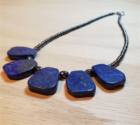 Blue Lapis Lazuli Gemstone Necklace Hematite Stone Necklace Etsy