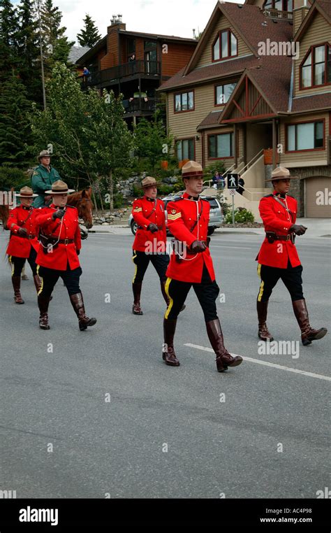 Mounties Marching Canada Day Celebrations Banff Alberta Stock Photo Alamy