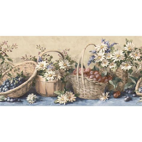 The Wallpaper Company 1025 In X 15 Ft Blue Country Baskets And
