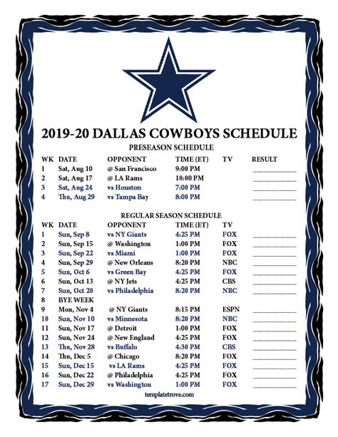 Printable Dallas Cowboys Schedule 2022 2023 Printable Word Searches