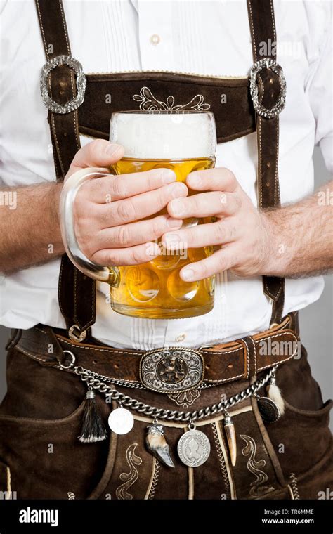 Man In Bavarian Tradition Clothes With Beer Mug Germany Bavaria Stock