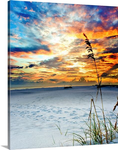 Colorful Red Orange Sunset White Sandy Beach Wall Art Canvas Prints