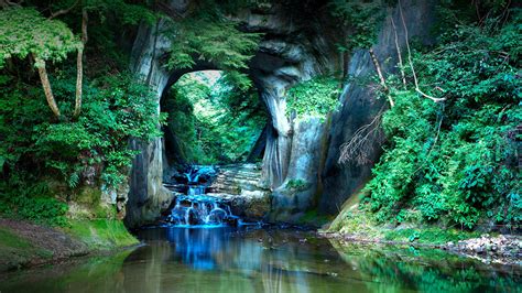Nature Landscape Cave River Water Trees Rocks Plants Forest