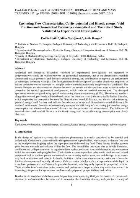 Pdf Cavitating Flow Characteristics Cavity Potential And Kinetic