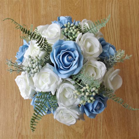 Artificial Brides Bouquets Light Blue Rose And Fern