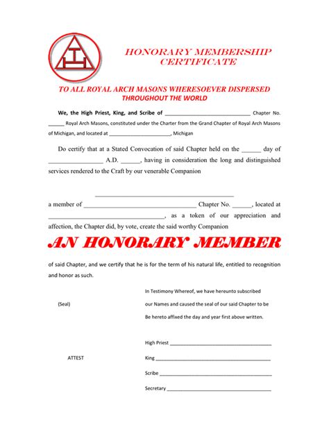 Honorary Membership Certificate In Word And Pdf Formats