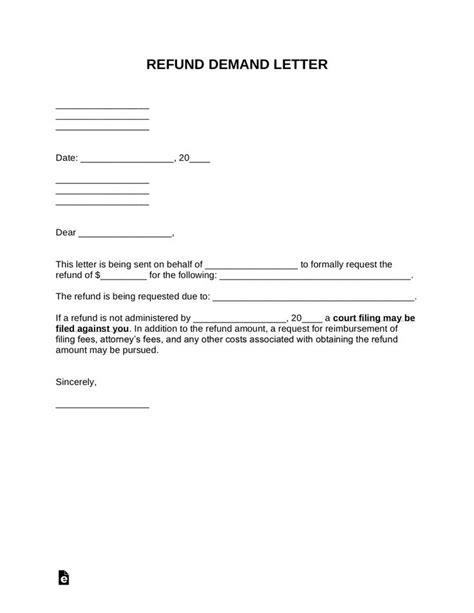 Editable Free Refund Demand Letter Sample Word Pdf Eforms Pertaining To