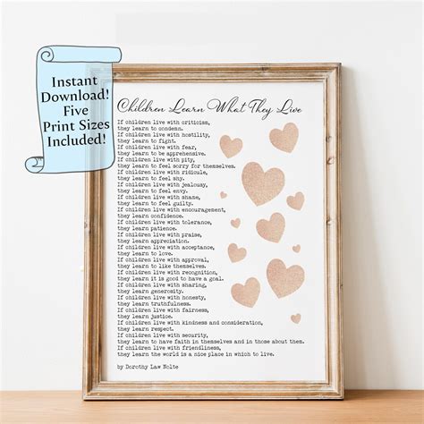 Children Learn What They Live Poem Dorothy Law Nolte Printable Wall Art