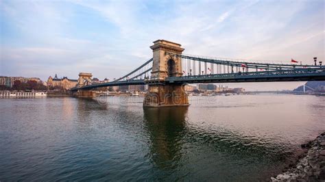 Szechenyi Chain Bridge On The Danube River In Budapest Hungary Stock