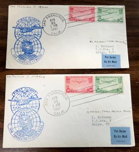 2 C21 22 First Flight Covers To China 1937 Sf To Hong Kong Macao Fam 14 Vf 2499 Picclick