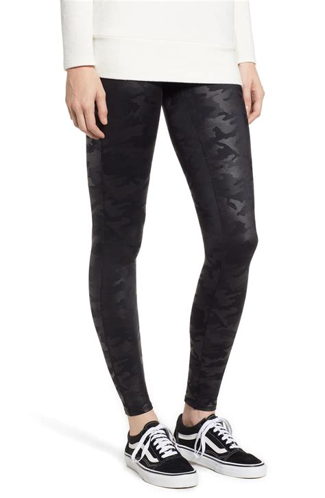spanx spanx camo faux leather leggings in black lyst