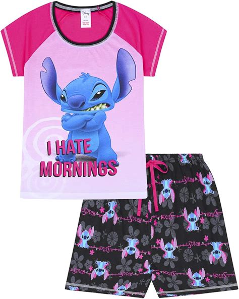 Ladies Disney Lilo And Stitch I Hate Morning Short Pyjamas Uk Clothing