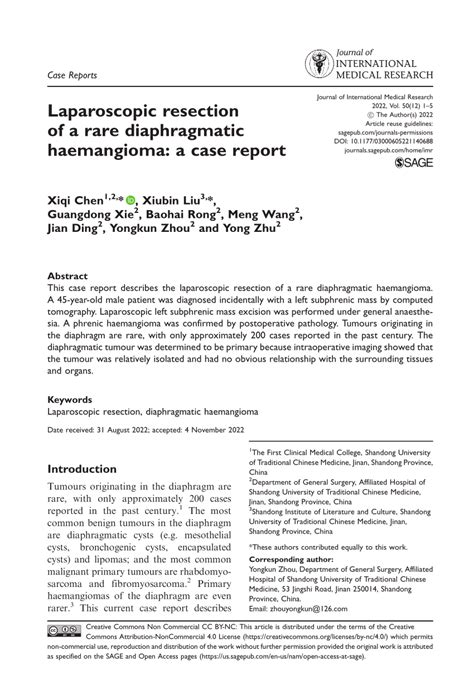 PDF Laparoscopic Resection Of A Rare Diaphragmatic Haemangioma A Case Report